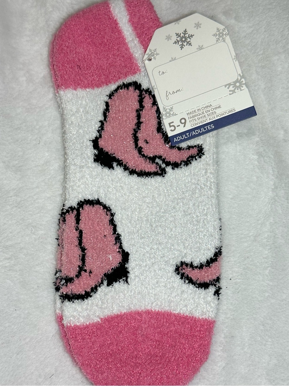Pink Cowboy Boot Fuzzy Socks Western Cowgirl Low Cut Ankle 5-9
